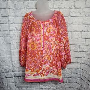 TRINA TURK Floral Pattern Semi-Sheer Top w/Cami Tank